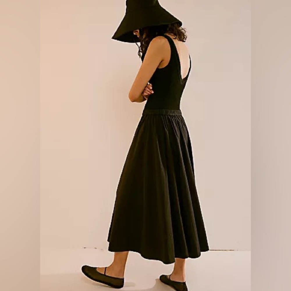 FREE PEOPLE Lowen Midi Circle Skirt in Black